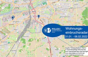 Polizeipräsidium Hamm: POL-HAM: Wohnungseinbruchsradar Hamm für die Woche vom 31. Januar bis 6. Februar 2022