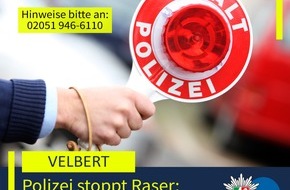 Polizei Mettmann: POL-ME: Polizei stellt mutma&szlig;lichen Raser: Auto beschlagnahmt - 2603027