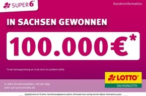 Sächsische Lotto-GmbH: Höchstgewinn der Zusatzlotterie SUPER 6: 100.000 Euro geht in den Landkreis Görlitz