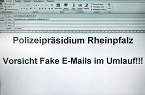 Polizeipräsidium Rheinpfalz: POL-PPRP: Polizeipräsidium Rheinpfalz
Warnung vor SPAM-Emails mit unserem Namen!