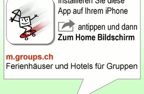 CONTACT groups.ch: 650 Ferienhäuser & Hotels für Gruppen aus der Westentasche: m.groups.ch / Die neue Webapp von CONTACT groups.ch ermöglicht die Planung von Gruppenreisen unterwegs