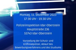 Polizeidirektion Trier: POL-PDTR: Die Polizei- und Kriminalinspektion Idar-Oberstein lädt zum Berufsinformationsabend ein