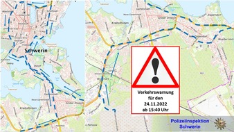 Polizeiinspektion Schwerin: POL-SN: Verkehrswarnung für Donnerstag