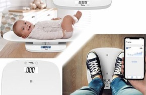 PEARL GmbH: Multifunktions-Smart-Waage für Apple Health und Google Fit: ânewgen medicals Smarte 3in1-Akku-Baby-, Tier- & Personenwaage, App, 50 g bis 120 kg