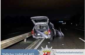 Polizeidirektion Neustadt/Weinstraße: POL-PDNW: Gemeinsame Pressemeldung der Staatsanwaltschaft Frankenthal (Pfalz) und der Polizeiautobahnstation Ruchheim -Verkehrsunfall auf A65 endet tödlich - Zeugenaufruf