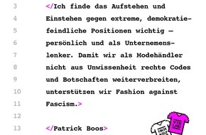 Witt-Gruppe: Pressemitteilung: Witt-Gruppe unterstützt Fashion against Fascism