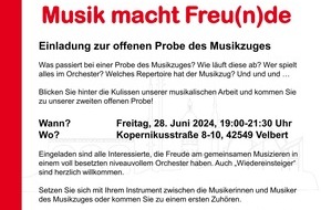 Feuerwehr Velbert: FW-Velbert: Offene Probe des Musikzugs der Feuerwehr Velbert