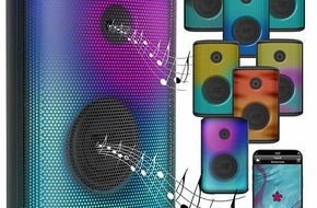 PEARL GmbH: auvisio Mobile Outdoor-PA-Partyanlage & -Bluetooth-Boombox PMA-800.k, Lichteffekte, 200 Watt: Starker Sound für die Party im Freien mit tollen Lichteffekten