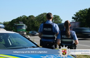 Polizeidirektion Neustadt/Weinstra&szlig;e: POL-PDNW: Polizeiautobahnstation Ruchheim - Nachtragsmeldung: Vollsperrung der BAB 61 in Fahrtrichtung Koblenz aufgehoben