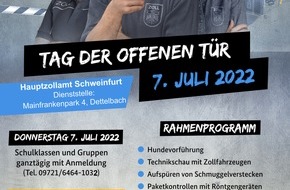 Hauptzollamt Schweinfurt: HZA-SW: Eingeschränkter Abfertigungsbetrieb am 7. Juli 2022 (Vorankündigung) Zollamt Dettelbach-Mainfrankenpark / Tag der offenen Tür des Zolls von 9 - 17 Uhr