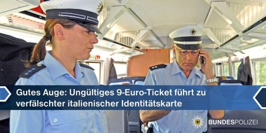 Bundespolizeidirektion München: Bundespolizeidirektion München: Ungültiges 9-Euro-Ticket führt zu Urkundenfälschung und Haftprüfung: Bundespolizisten mit feinem Auge fürs Detail