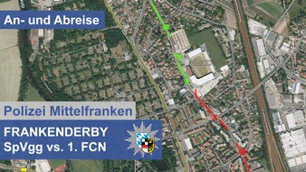 Polizeipräsidium Mittelfranken: POL-MFR: (368) Fußballderby Fürth gegen Nürnberg - Sicherheitshinweise