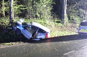 Kreispolizeibehörde Herford: POL-HF: Ford prallt gegen Baum - Unfallbeteiligter und Zeugen gesucht