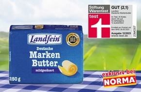 NORMA: NORMA-Butter der Eigenmarke LANDFEIN von STIFTUNG WARENTEST mit "gut" bewertet / Perfekt fürs Backen der Weihnachtsplätzchen oder auf dem Frühstückstisch