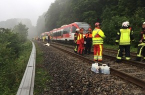 Feuerwehr Mettmann: FW Mettmann: Zug kollidiert mit umgestürztem Baum