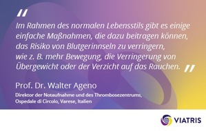 Mylan Germany GmbH (A Viatris Company): Fachpressemitteilung: „Augen auf, Thrombosegefahr“, appelliert die medizinische Fachwelt am heutigen Welt-Thrombose-Tag an Patienten – Viatris schließt sich an