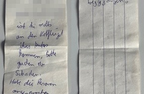 Polizeiinspektion Hameln-Pyrmont/Holzminden: POL-HM: Zeugenaufruf: Wer verfasste die handgeschriebene Notiz?