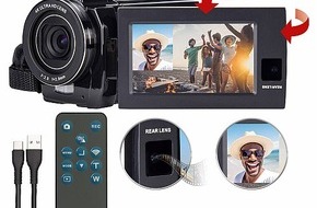 PEARL GmbH: Zwei Videos gleichzeitig aufnehmen: Somikon Dual-Lens-4K-UHD-Camcorder DV-960.dual mit Sony-Sensor und FHD-Rückkamera