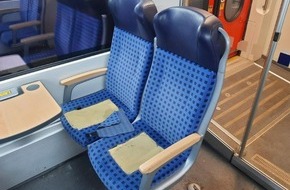 Bundespolizeiinspektion Stralsund: BPOL-HST: 18-Jähriger schlitzt in der Regionalbahn Sitzplätze auf