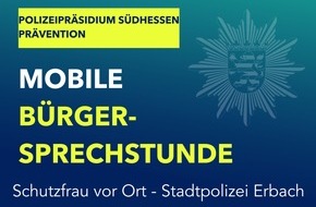 Polizeipräsidium Südhessen: POL-DA: Erbach-Erbuch: Mobile Bürgersprechstunde der Polizei