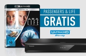 Panasonic Deutschland: Gratis-Zugabe für Panasonic Ultra HD Blu-ray Player DMP-UB704 und UB404 ab September 2017 / Auspacken und Blockbuster "Passengers" und "Life" in 4K Ultra HD erleben