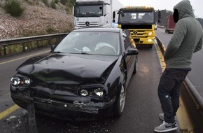 Polizeidirektion Kaiserslautern: POL-PDKL: A6/Kaiserslautern, Zwei Verletzte nach Auffahrunfall