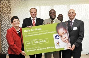McDonald's Kinderhilfe Stiftung: 300.000 Euro Spende für Kinderkrankenhaus in Haiti / McDonald's Kinderhilfe Stiftung setzt auf nachhaltige Hilfe: Partnerschaft mit "Unsere kleinen Brüder und Schwestern e.V." (mit Bild)