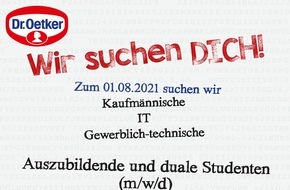 Dr. Oetker - Dr. August Oetker Nahrungsmittel KG: Bewerbungsphase bei Dr. Oetker beginnt / Vielf&auml;ltige Ausbildungschancen auch im digitalen Bereich