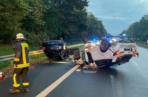 Feuerwehr Dortmund: FW-DO: Verkehrsunfall auf der A42 - Zwei Fahrzeuge überschlagen, zwei Personen verletzt