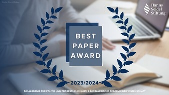 Hanns-Seidel-Stiftung e.V.: Gemeinsamer Best Paper Award der Akademie für Politik und Zeitgeschehen und der Bayerischen Akademie der Wissenschaften: Thinking, Doing and Using New Energies - Challenges, Approaches and Solutions