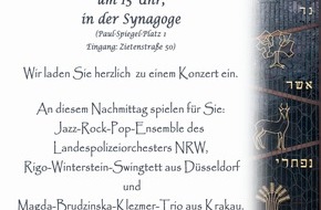 Polizei Düsseldorf: POL-D: Veranstaltungshinweis - "Jazz trifft Klezmer" - Polizeipräsidium und Jüdische Gemeinde Düsseldorf laden ein - Flyer als Anhang beigefügt