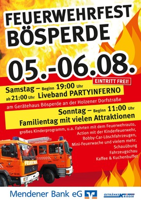 FW Menden: Action, Spaß und Information bei der Feuerwehr Menden-Bösperde: Tag der offenen Tür am 1. August-Wochenende