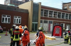 Feuerwehr Düsseldorf: FW-D: Hafen: Säure ausgetreten im ehemaligen Muskatorwerk - Feuerwehr im Dauereinsatz