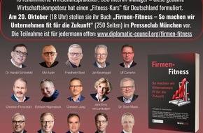 Diplomatic Council - Diplomatischer Rat: Einladung: Buchvorstellung mit Diskussion und Imbiss &bdquo;Firmen-Fitness&ldquo; am 20. Okt, 18:00, in M&uuml;nchen