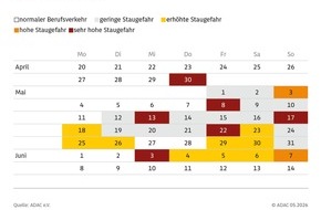 ADAC: ADAC Stauprognose: 22. bis 25. Mai / Pfingstferienstart in drei Bundesl&auml;ndern / Eines der staureichsten Reisewochenenden des Jahres
