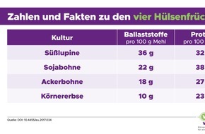 Die Vier von hier: Fibermaxxing mit Mehrwert / Warum K&ouml;rnererbsen, Ackerbohnen, S&uuml;&szlig;lupinen und Sojabohnen im Trend liegen