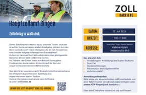 Hauptzollamt Singen: HZA-SI: Zoll-Info-Tag des Hauptzollamts Singen am 26. Juli 2026 auf dem Viehmarktplatz in Waldshut