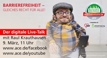 ACE Auto Club Europa e.V.: Einladung zum digitalen Live-Talk / Barrierefreiheit - gleiches Recht für alle!