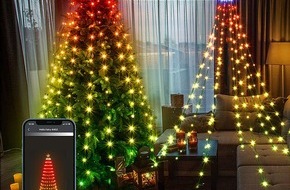 PEARL GmbH: Festliche Magie im Handumdrehen: Lunartec Smarter LED-Tannenbaumüberwurf, 1,8 m, 180 RGB-IC-LEDs, App