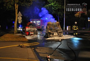 FW-MK: BMW brennt in voller Ausdehnung - Feuer greift auf weiteren PKW über