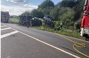 Polizeipräsidium Westpfalz: POL-PPWP: Lkw umgekippt - Landesstraße 356 voll gesperrt