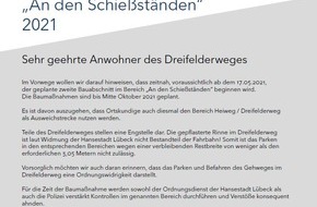Polizeidirektion Lübeck: POL-HL: HL-St.-Gertrud-Dreifelderweg / Polizeistation Eichholz informiert Anwohner