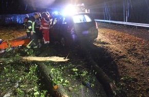Polizei Rheinisch-Bergischer Kreis: POL-RBK: Overath - Drei Pkw mit umgestürztem Baum kollidiert - Zwei Personen verletzt