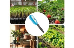 PEARL GmbH: Optimale Bedingungen für die Pflanzen immer im Blick: Royal Gardineer Smarter Pflanzen-Bodenfeuchtigkeits- & Temperatursensor SUN-151, BT, App, IP44
