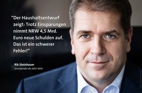 Bund der Steuerzahler Nordrhein-Westfalen e.V.: BdSt NRW kritisiert neue Schulden im Landeshaushalt 2026