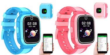 PEARL GmbH: Immer wissen, wo das Kind ist und wie es ihm geht: TrackerID 4G-GPS-Kinder-Smartwatch PW-150.kids, Videoanruf, Gorilla-Glas, Herzfrequenz, blau/pink