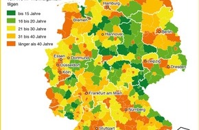 Postbank: Postbank-Studie: So lange brauchen die Deutschen für die Tilgung ihrer Immobilienkredite / In knapp der Hälfte der Kommunen braucht ein Durchschnittsverdiener keine 30 Jahre (FOTO)