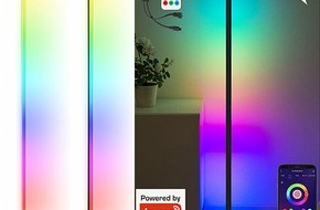 PEARL GmbH: Beeindruckendes Licht für jede Gelegenheit: Luminea Home Control WLAN-Steh-/Eck-Leuchte, RGB-IC-LEDs, 12 Watt, dimmbar, App, 155 cm, weiß und schwarz