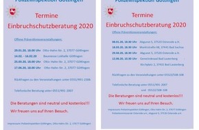 Polizeiinspektion Göttingen: POL-GÖ: (110/2020) "Corona-Virus" - Öffentliche Präventionsveranstaltungen der Polizei zum Thema "Einbruchschutz" am 18. März in Bad Sachsa und 25. März in Göttingen abgesagt!