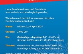 Polizeipräsidium Schwaben Nord: POL Schwaben Nord: Fernfahrerstammtisch am 16.04.2025